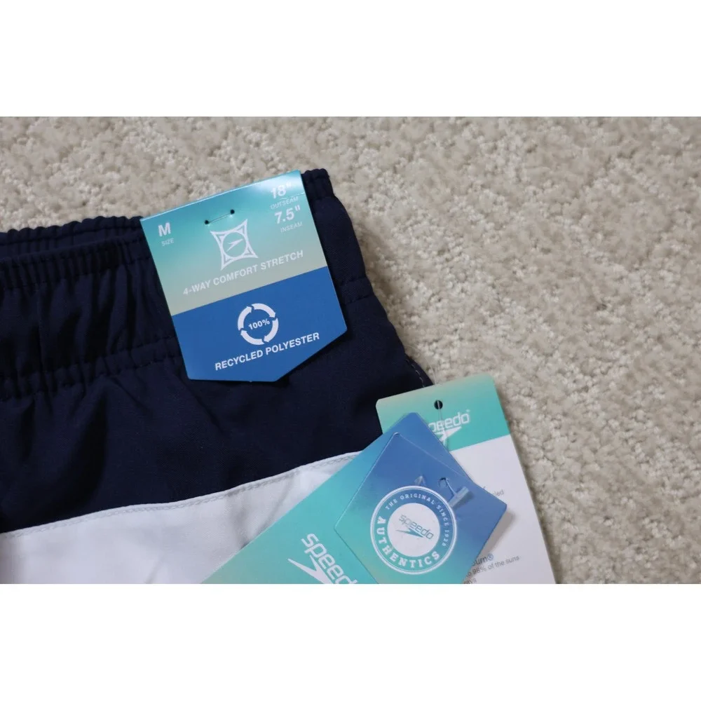 Speedo Mens Colorblock Swim Trunks Navy White Grey 7.5 Inseam 800501410406 M